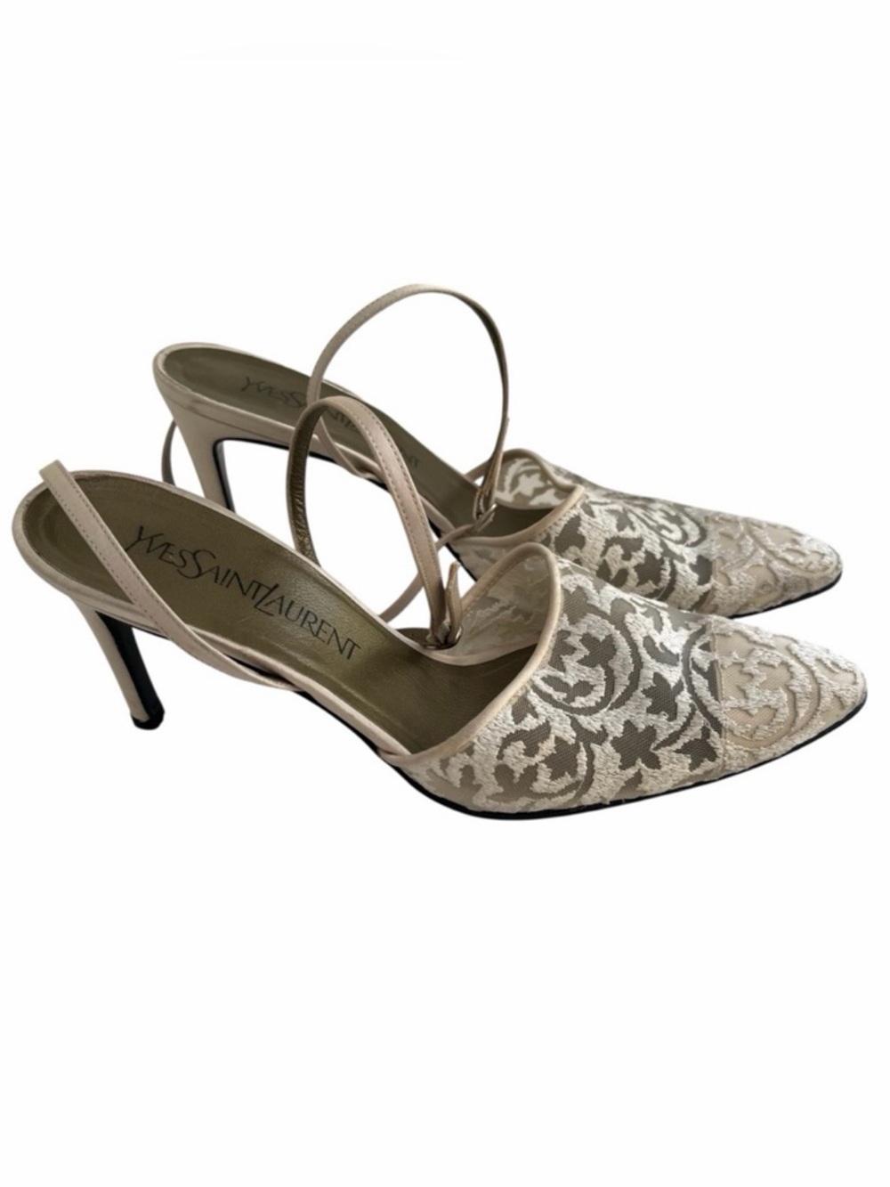 Yves Saint Laurent Beige Lace Ankle Strap Heels 7